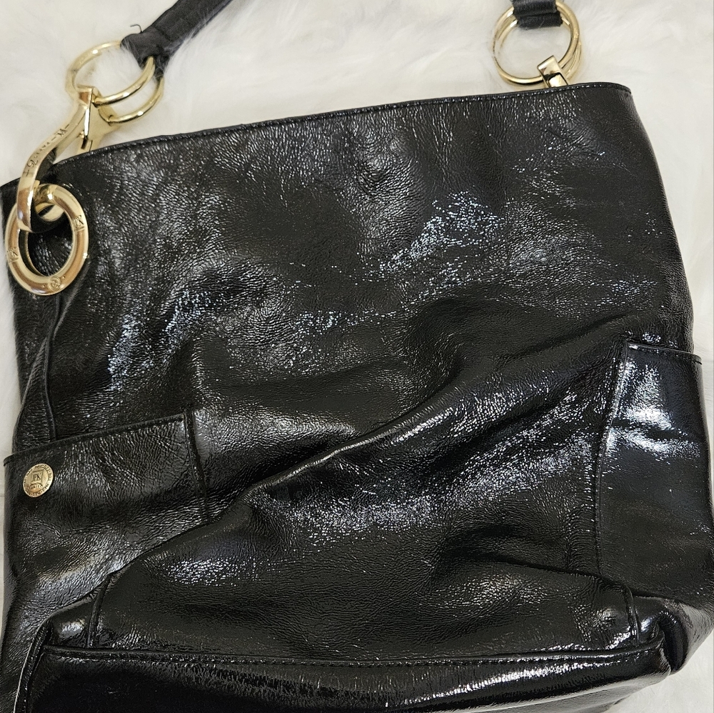 JPK PARIS 75 Black Patent Leather Handbag with Gold Accents